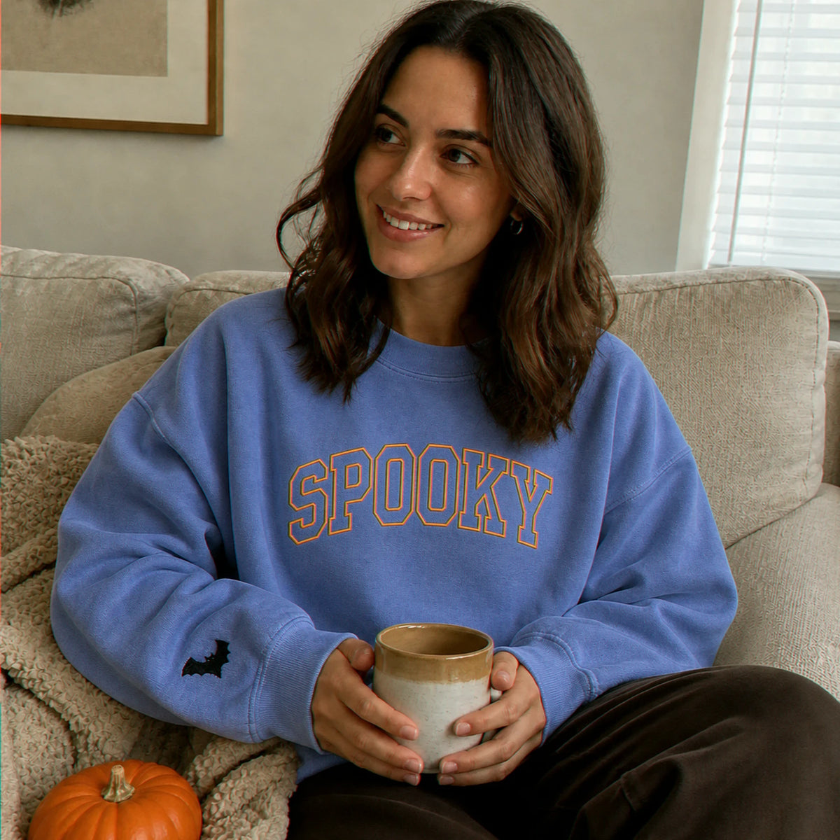 Embroidered Comfort Colors® Spooky Boo Halloween Sweatshirt - Varsity Boo Pullover
