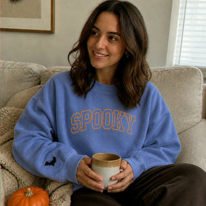 Embroidered Comfort Colors® Spooky Boo Halloween Sweatshirt - Varsity Boo Pullover