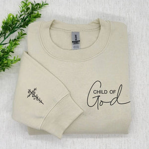 Embroidered Christian Hoodie with Cutsom on Sleeve, Child Of God Sweatshirt, Religious Gifts for Her