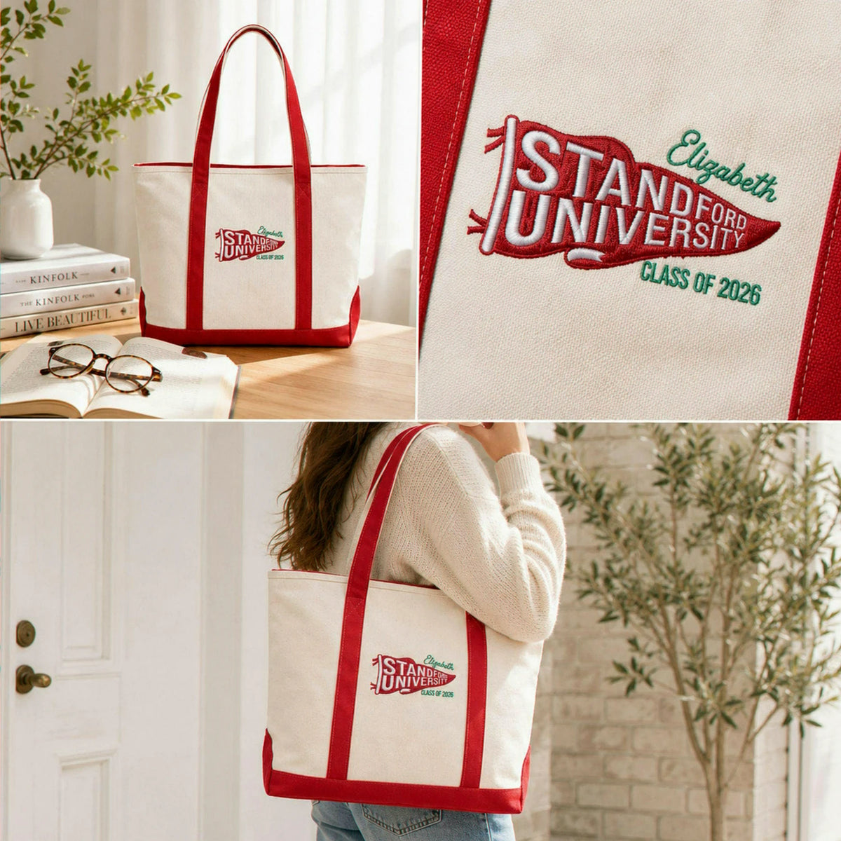 Embroidered Students Tote Bag, Personalized Name & Class Year College Spirit