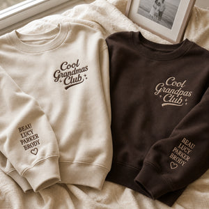 Embroidered Cool Grandmas Grandpas Club Sweatshirt - Grandparents Matching Gift, Custom Kid Names on Sleeve