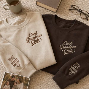 Embroidered Cool Grandmas Grandpas Club Sweatshirt - Grandparents Matching Gift, Custom Kid Names on Sleeve