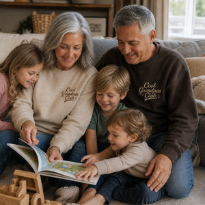 Embroidered Cool Grandmas Grandpas Club Sweatshirt - Grandparents Matching Gift, Custom Kid Names on Sleeve