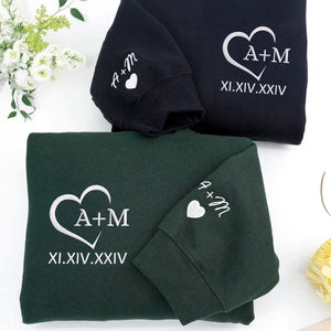 Custom embroidered couple initials heart hoodie personalized 1st anniversary gift