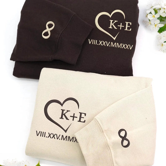 Custom embroidered couple initials heart hoodie personalized 1st anniversary gift