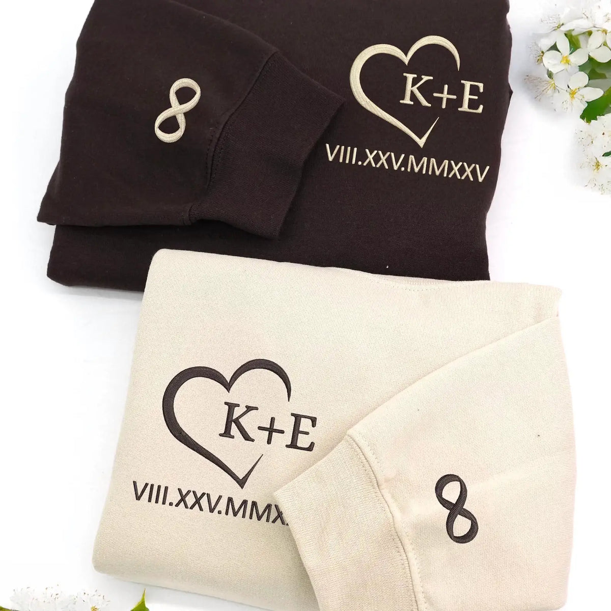 Custom embroidered couple initials heart hoodie personalized 1st anniversary gift