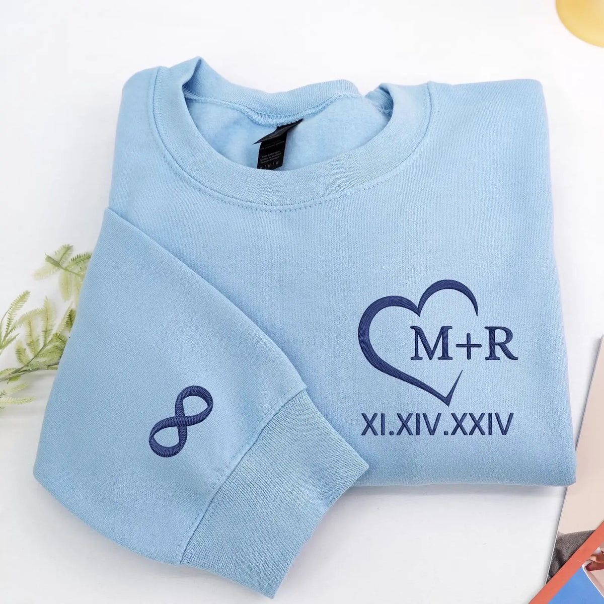 Custom embroidered couple initials heart hoodie personalized 1st anniversary gift