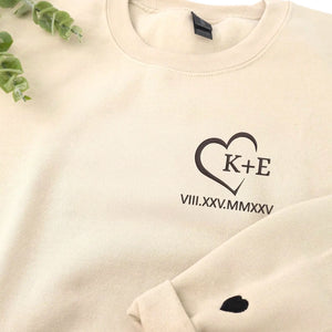 Custom embroidered couple initials heart hoodie personalized 1st anniversary gift