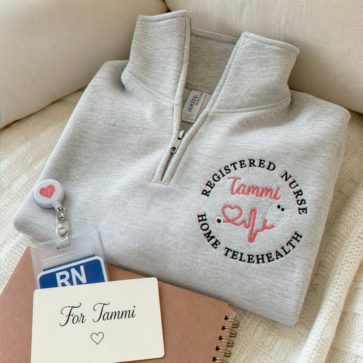 Personalized Oncology RN Quarter Zip, Custom Name & Title Embroidered Pullover, Nurses Week Birthday Gift for Her
