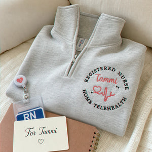 Personalized Oncology RN Quarter Zip, Custom Name & Title Embroidered Pullover, Nurses Week Birthday Gift for Her