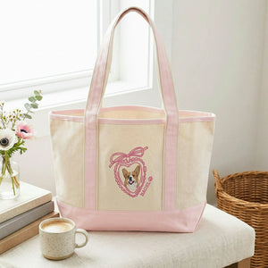 Custom Dog Portrait Tote Bag for Birthday Mom- Embroidered Pet Photo Full Color Bag & Heart Locket - Gift for Her