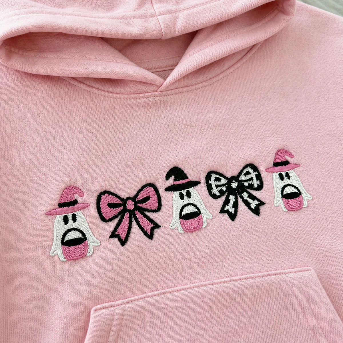 Personalized Coquette Halloween Hoodie for Kids - Embroidered Bow Halloween Crewneck - Fall Season Gift