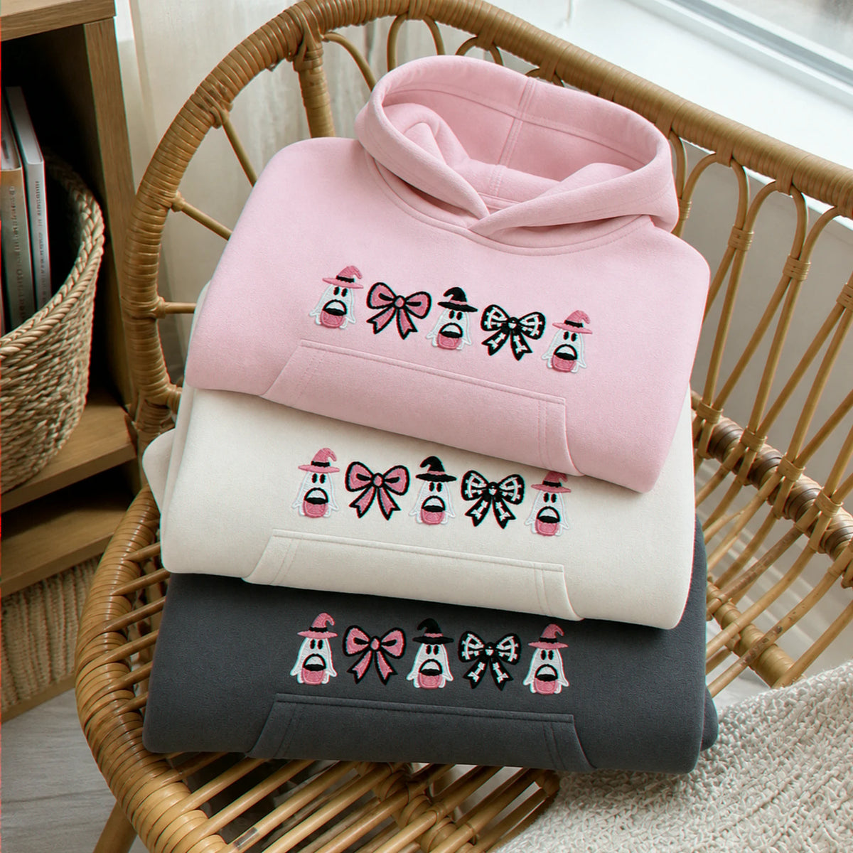 Personalized Coquette Halloween Hoodie for Kids - Embroidered Bow Halloween Crewneck - Fall Season Gift