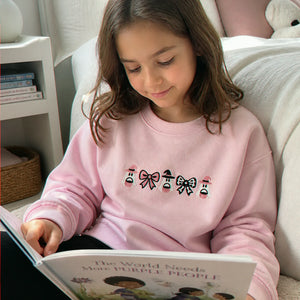 Personalized Coquette Halloween Hoodie for Kids - Embroidered Bow Halloween Crewneck - Fall Season Gift