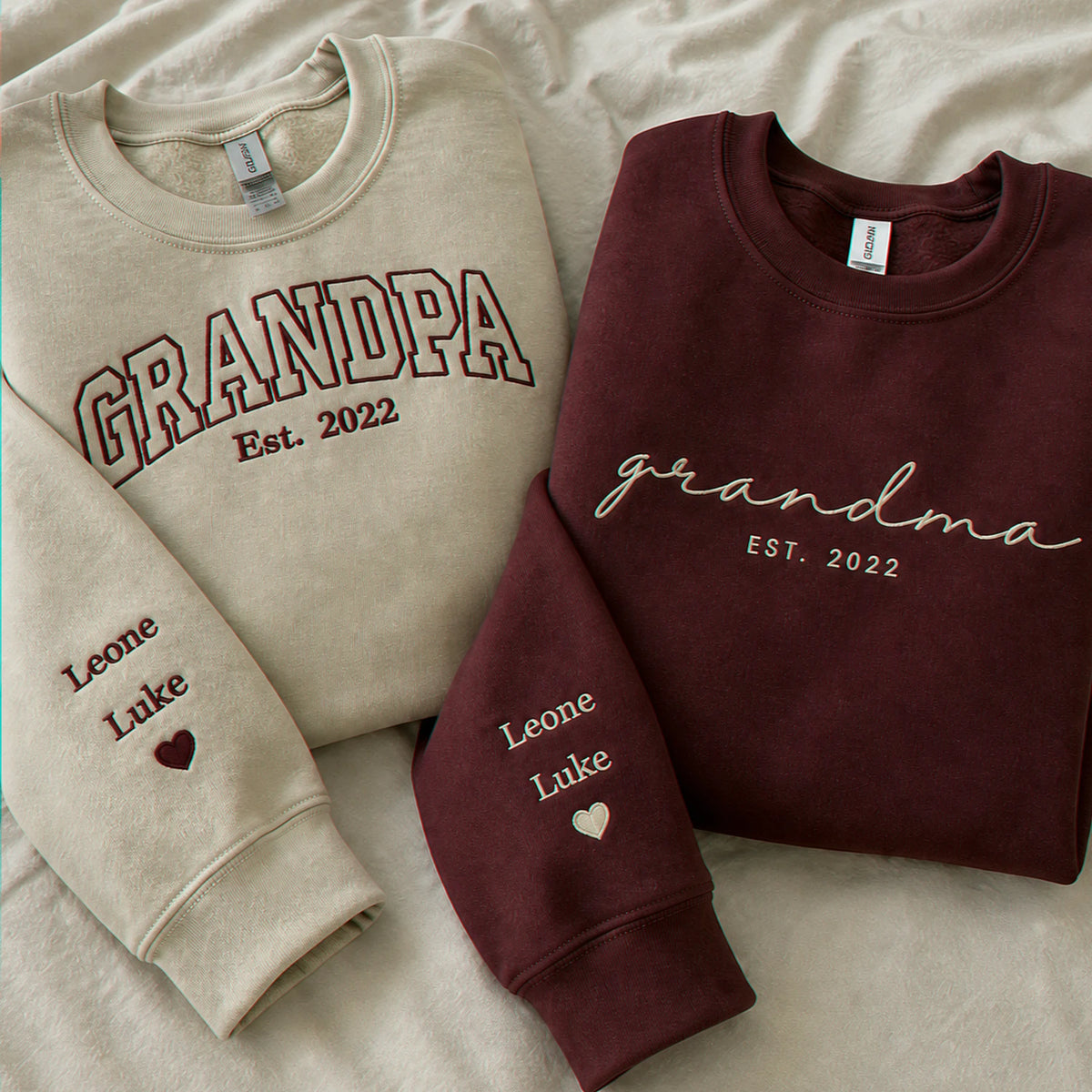 Custom Grandma Grandpa Matching Sweatshirt - Embroidered Varsity Nickname & Kids Name, Grandparent Day Gift