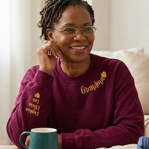 Custom Grandma Nana Gigi Mimi Sweatshirt from Daughter or Son - Neckline Embroidery & Sleeve Names