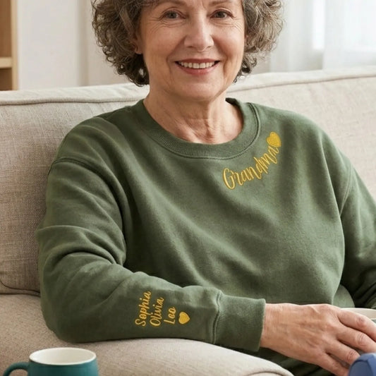 Personalized Gift for Grandma Friend from Best Friend - Custom New Grammy Nana Gigi Neckline Embroidered Sweatshirt