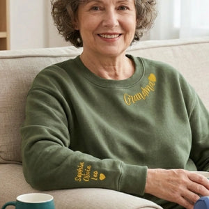 Custom Grandma Nana Gigi Mimi Sweatshirt from Daughter or Son - Neckline Embroidery & Sleeve Names