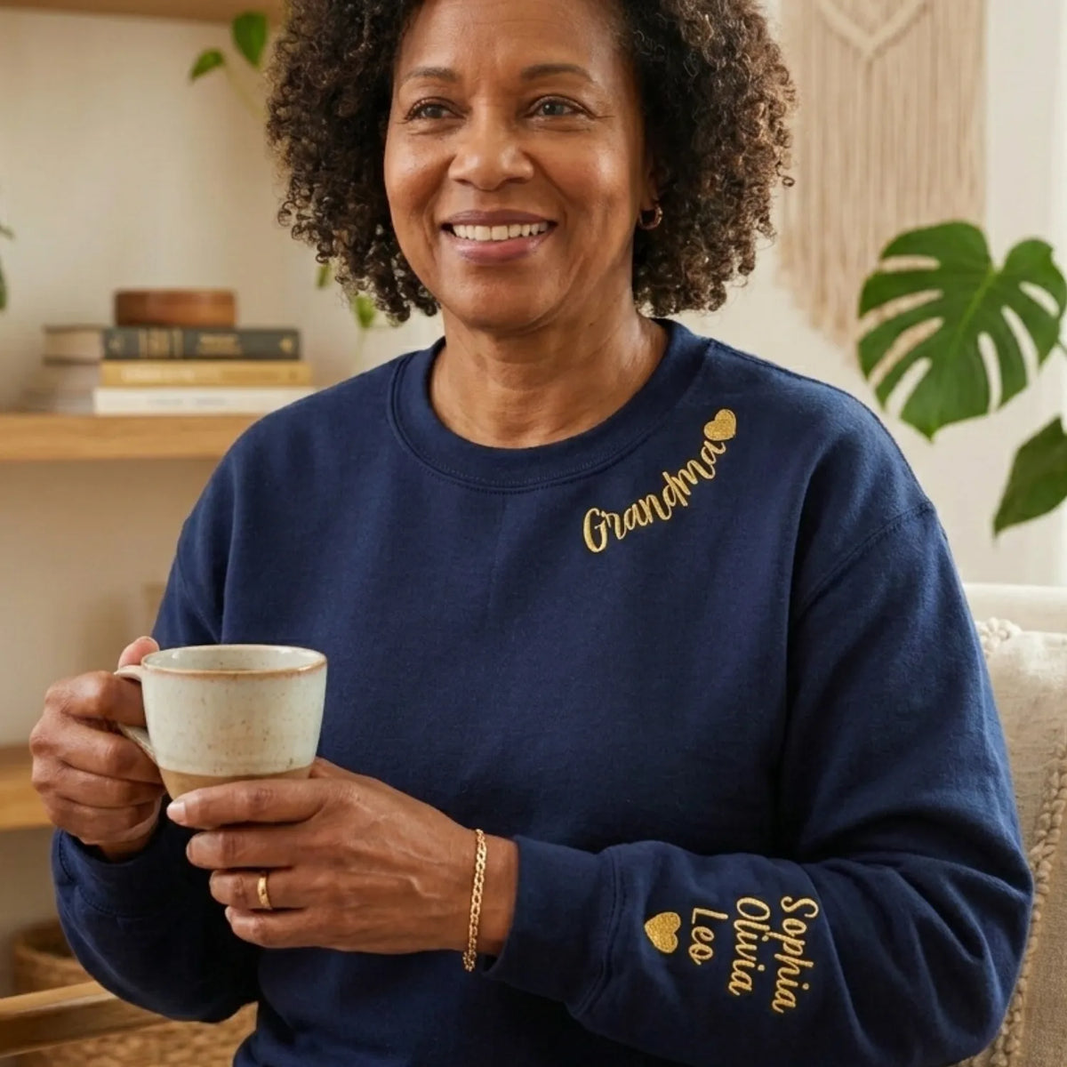 Custom Grandma Nana Gigi Mimi Sweatshirt from Daughter or Son - Neckline Embroidery & Sleeve Names