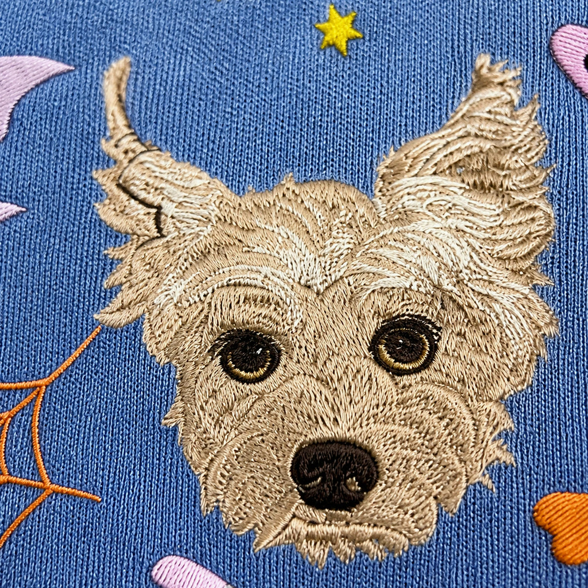 Custom Comfort Colors® Halloween Dog Portrait Sweatshirt - Embroidered Pet Photo with Fall Theme Sweater