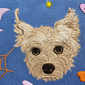 Custom Comfort Colors® Halloween Dog Portrait Sweatshirt - Embroidered Pet Photo with Fall Theme Sweater