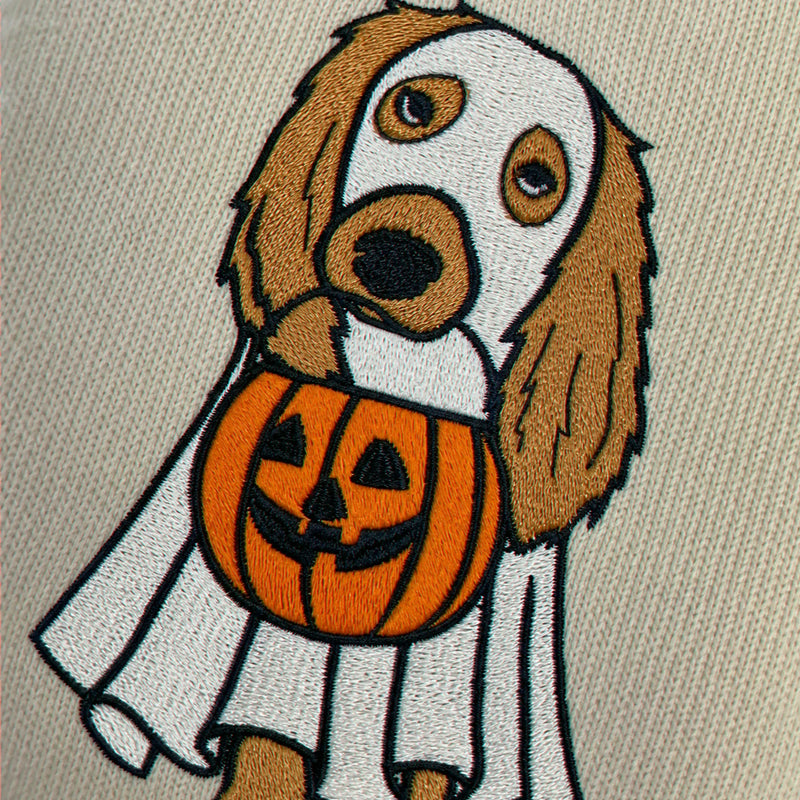 Custom Halloween Ghost Dog Portrait Sweatshirt - Embroidered Pet in Ghost Sheet Photo, Cozy Season Gift