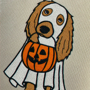 Custom Halloween Ghost Dog Portrait Sweatshirt - Embroidered Pet in Ghost Sheet Photo, Cozy Season Gift