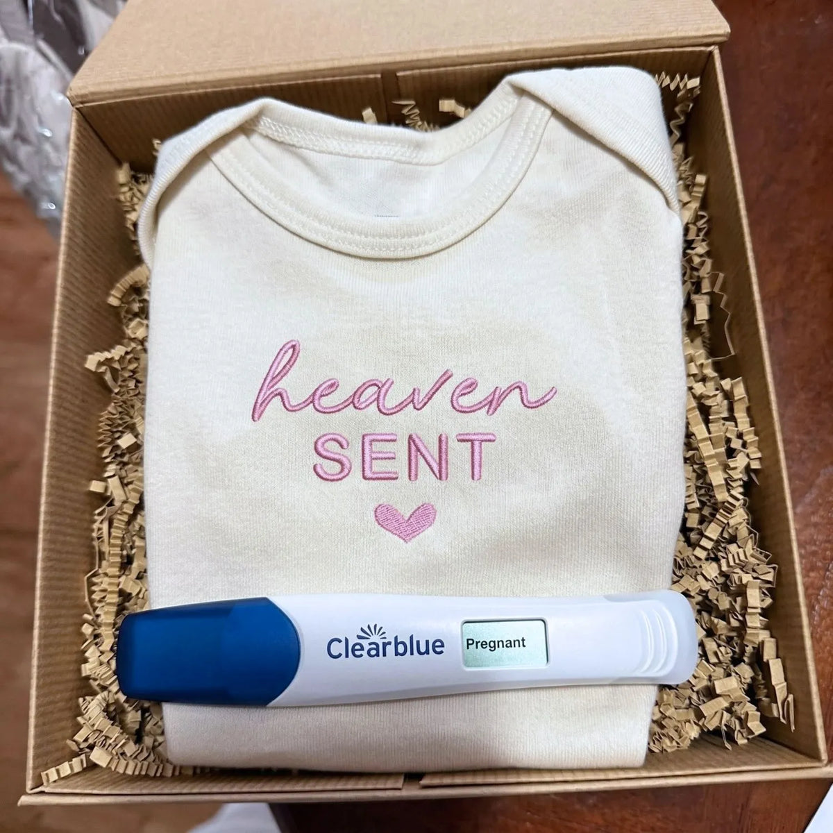 embroidered heaven sent baby onesie for pregnancy announcement newborn outfit