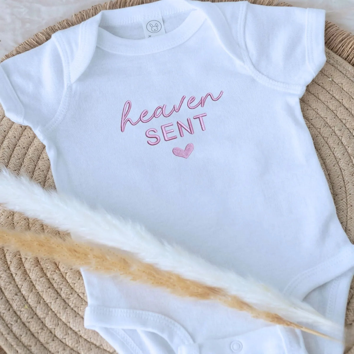 embroidered heaven sent baby onesie for pregnancy announcement newborn outfit