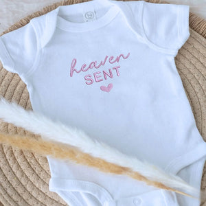 embroidered heaven sent baby onesie for pregnancy announcement newborn outfit