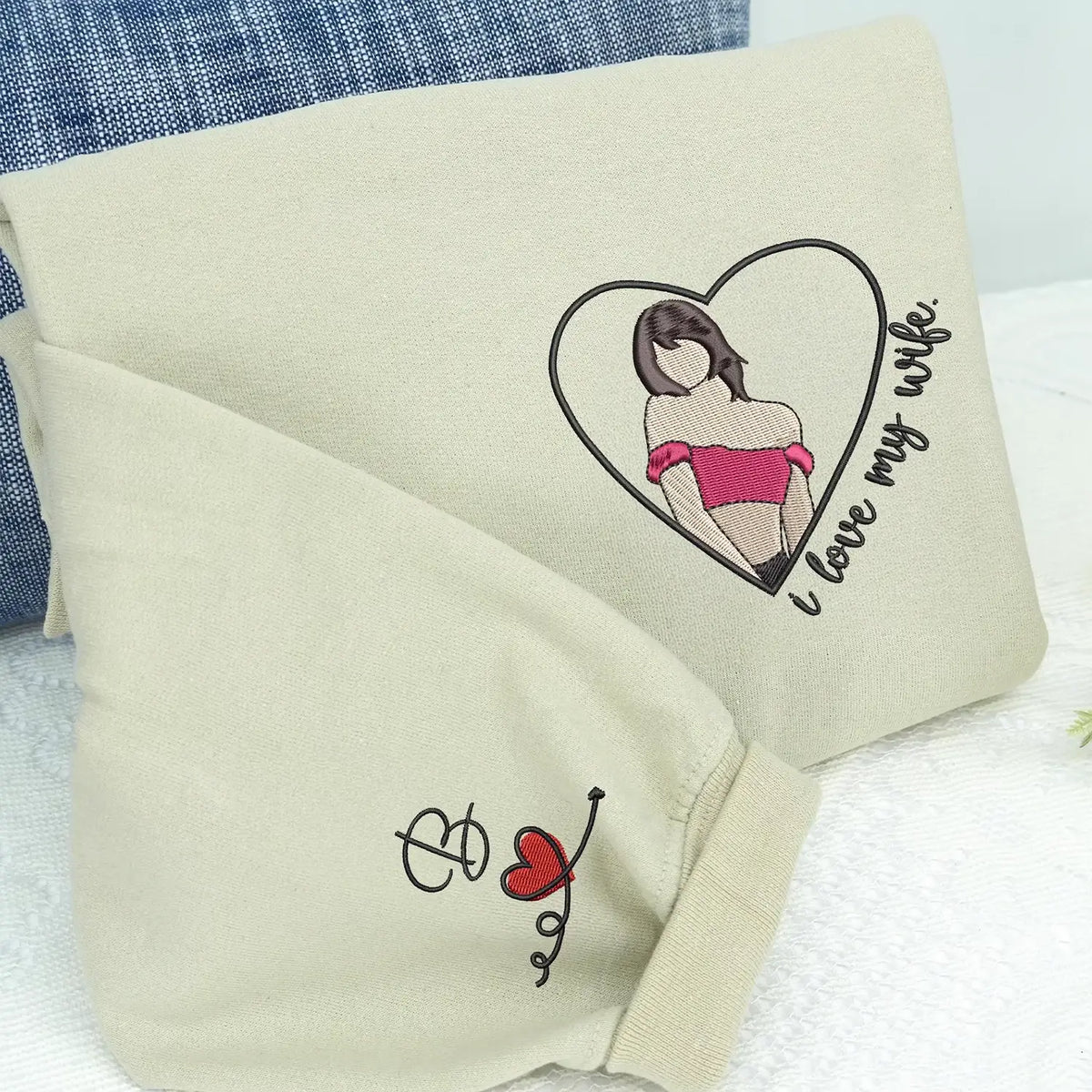 Custom Embroidered I Love My Wife Hoodie or Sweatshirt with Loved One Portrait from Photo, Best Gift for Boyfriend, Husband