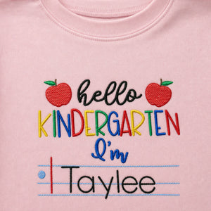 Personalized First Day of School T-shirt for Kindergarten - Embroidered Name Tee with Notebook & Apple Theme