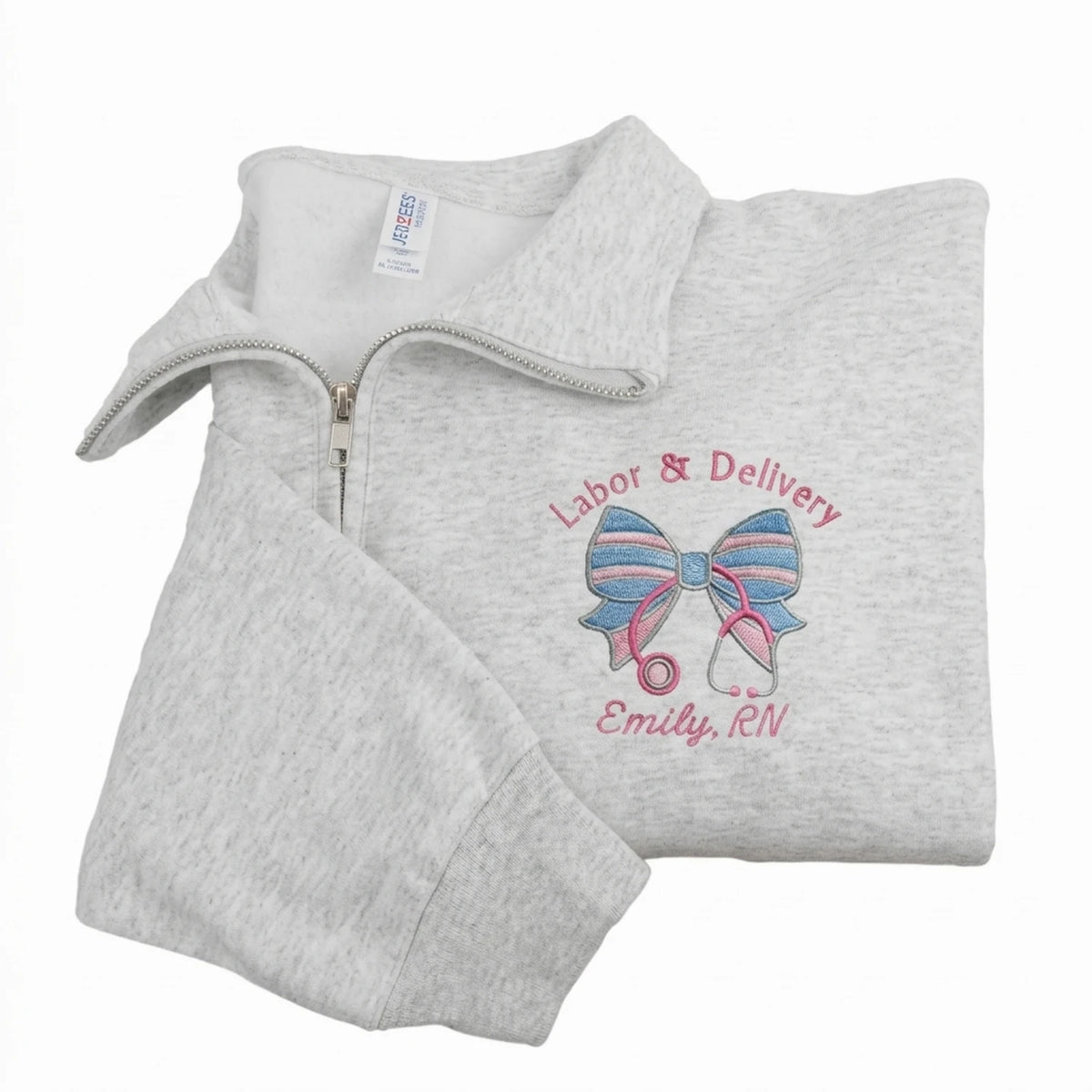 Personalized Labor and Delivery RN Quarter Zip, Custom Embroidered Name & Title Maternity Nurse Week Gift