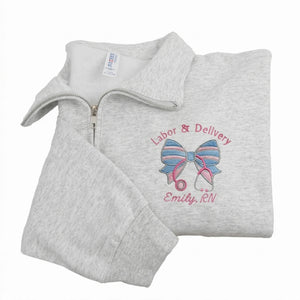 Personalized Labor and Delivery RN Quarter Zip, Custom Embroidered Name & Title Maternity Nurse Week Gift