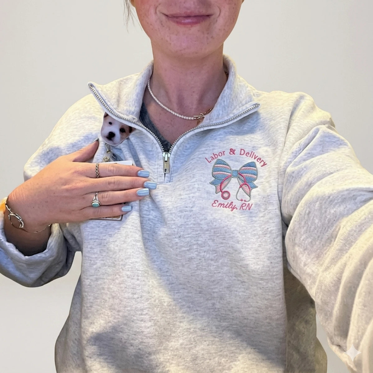 Personalized Labor and Delivery RN Quarter Zip, Custom Embroidered Name & Title Maternity Nurse Week Gift