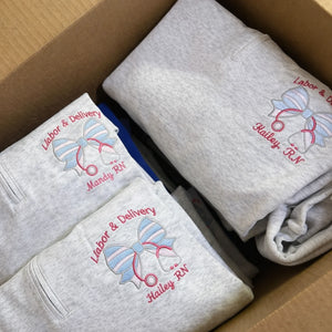 Personalized Labor and Delivery RN Quarter Zip, Custom Embroidered Name & Title Maternity Nurse Week Gift
