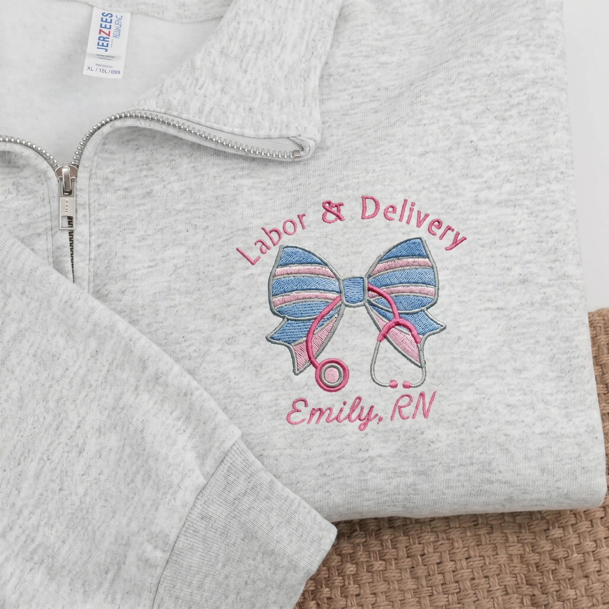 Personalized Labor and Delivery RN Quarter Zip, Custom Embroidered Name & Title Maternity Nurse Week Gift