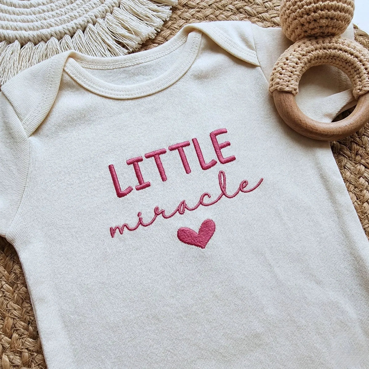 embroidered little miracle newborn baby onesie soft cotton baby shower gift outfit