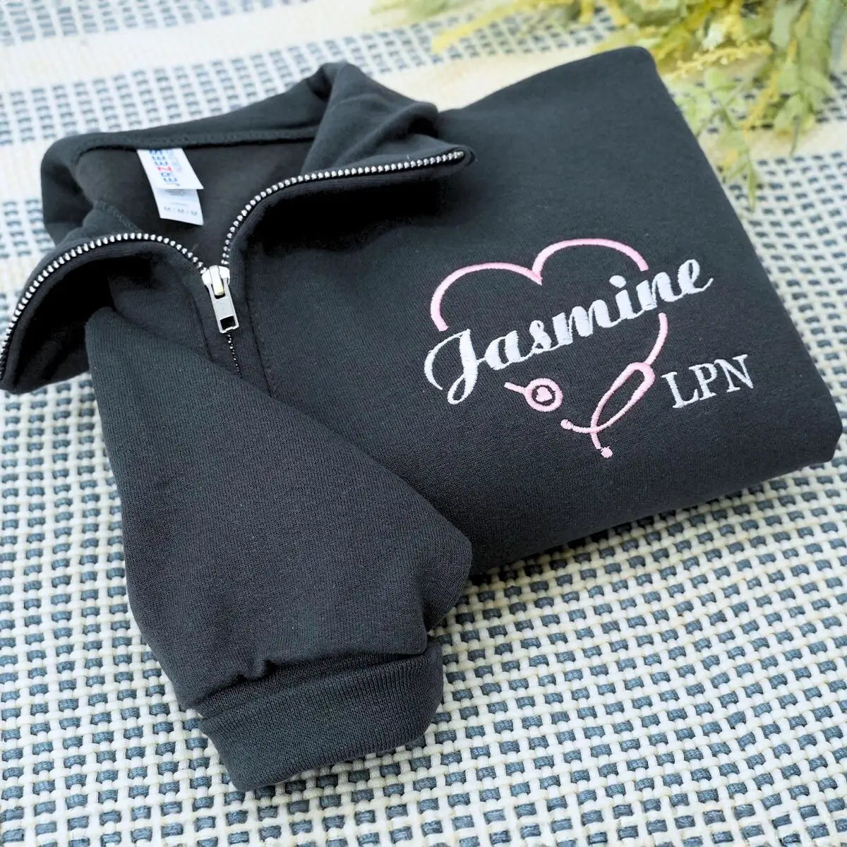 Personalized embroidered nurse sweatshirt with custom name and title, quarter zip gift