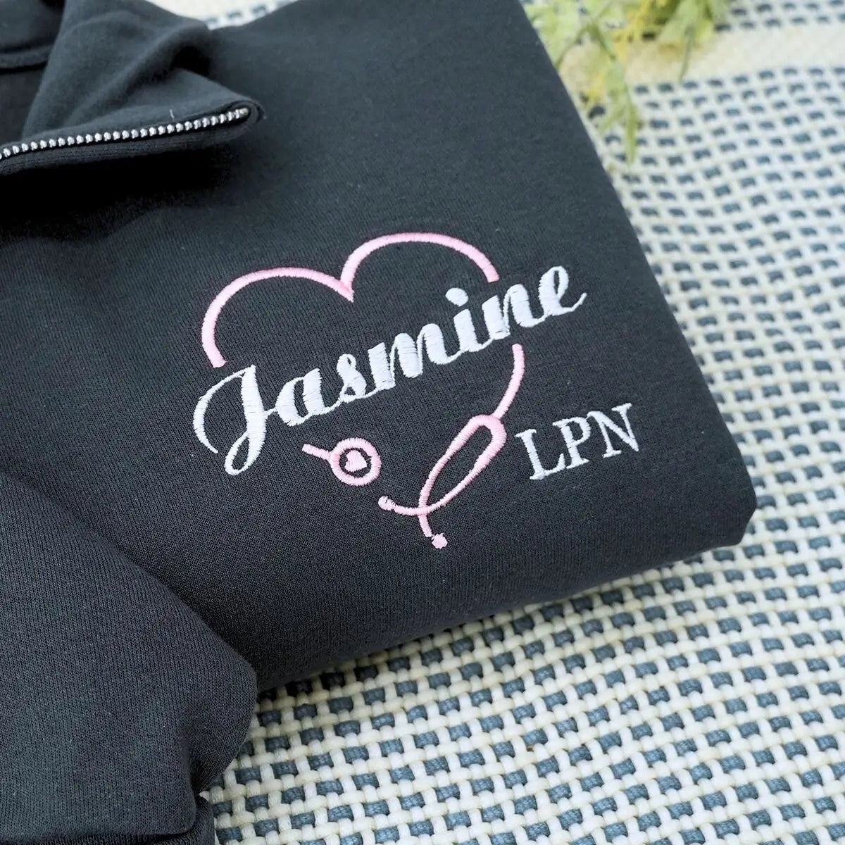 Personalized embroidered nurse sweatshirt with custom name and title, quarter zip gift