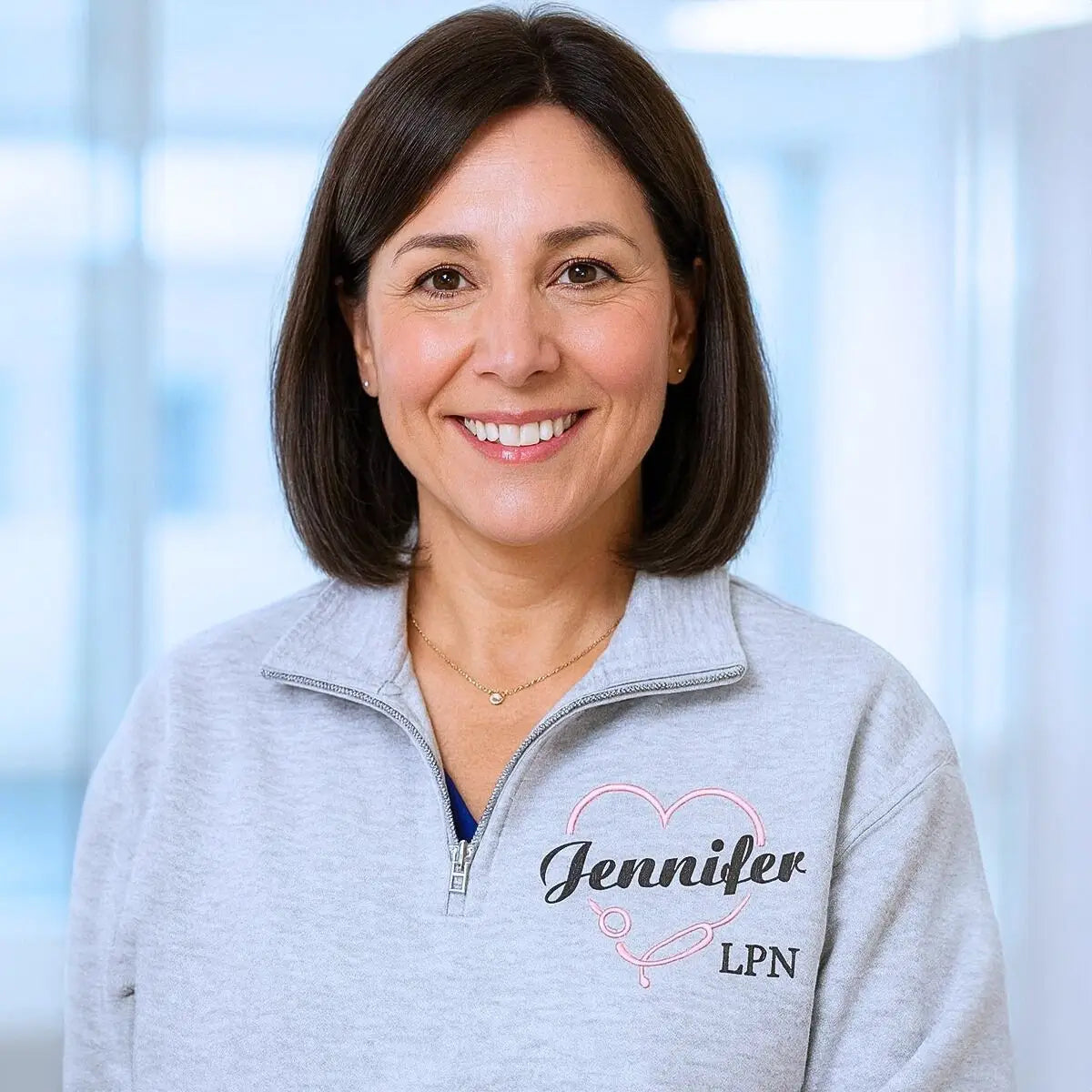 Personalized embroidered nurse sweatshirt with custom name and title, quarter zip gift