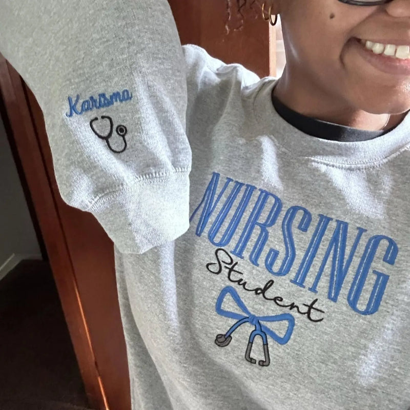 Personalized Nursing Student Sweatshirt, Custom Embroidered Nursing Graduation Pullover, Birthday Gift for Future Nurse