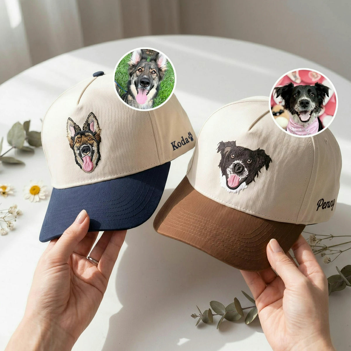 Custom Pet Photo Snapback Hats - Embroidered Dog, Cat or any Pet Portrait Caps