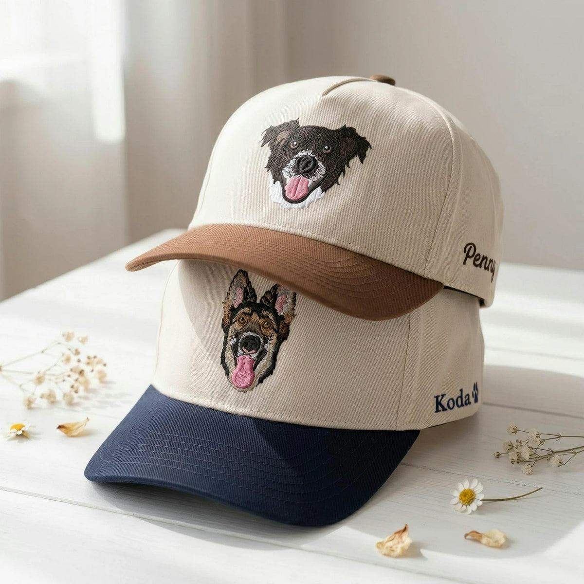 Custom Pet Photo Snapback Hats - Embroidered Dog, Cat or any Pet Portrait Caps