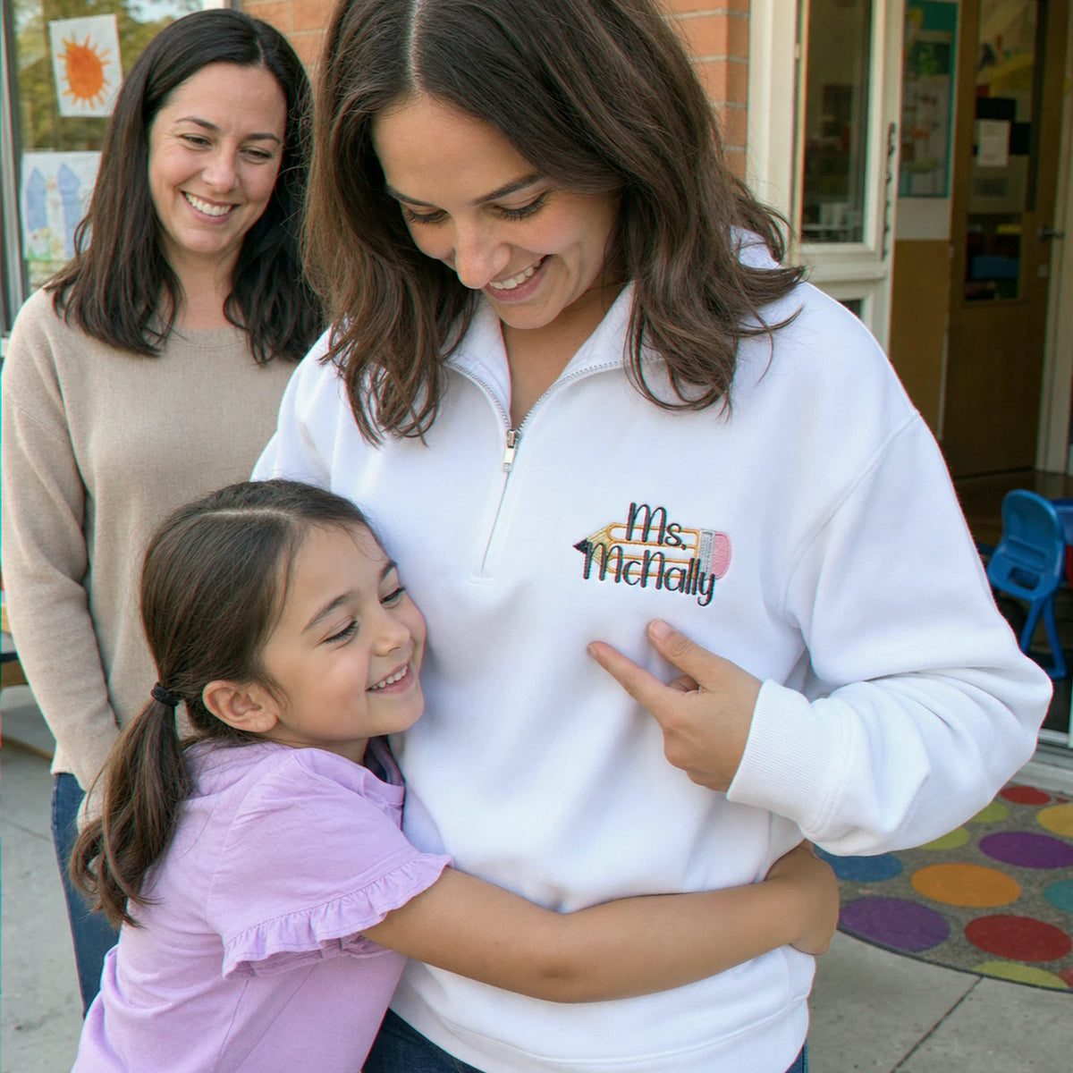 Personalized Kindergarten Teacher Quarter Zip, Name & Pencil Icon Embroidered 1/4-Zip Pullover, Appreciation Gift