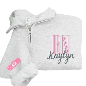 Custom Embroidered Registered Nurse Quarter Zip Sweatshirt, Name or Title Nursing Assistant Gift, Hospital Staff