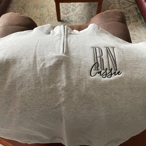 Custom Embroidered Registered Nurse Quarter Zip Sweatshirt, Name or Title Nursing Assistant Gift, Hospital Staff
