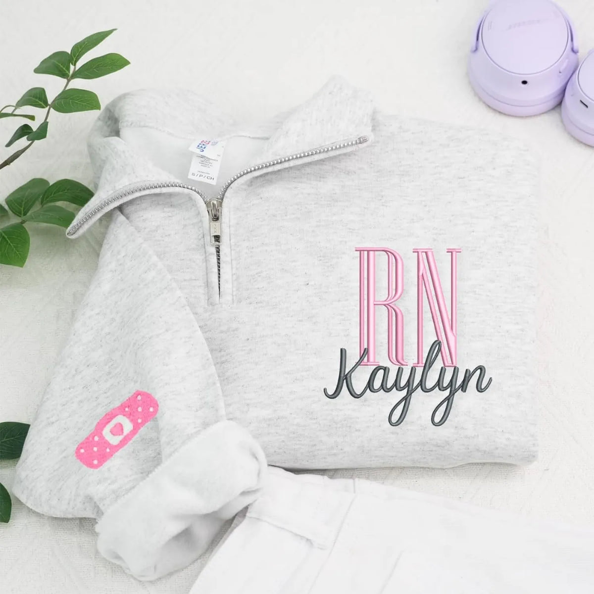 Custom Embroidered Registered Nurse Quarter Zip Sweatshirt, Name or Title Nursing Assistant Gift, Hospital Staff