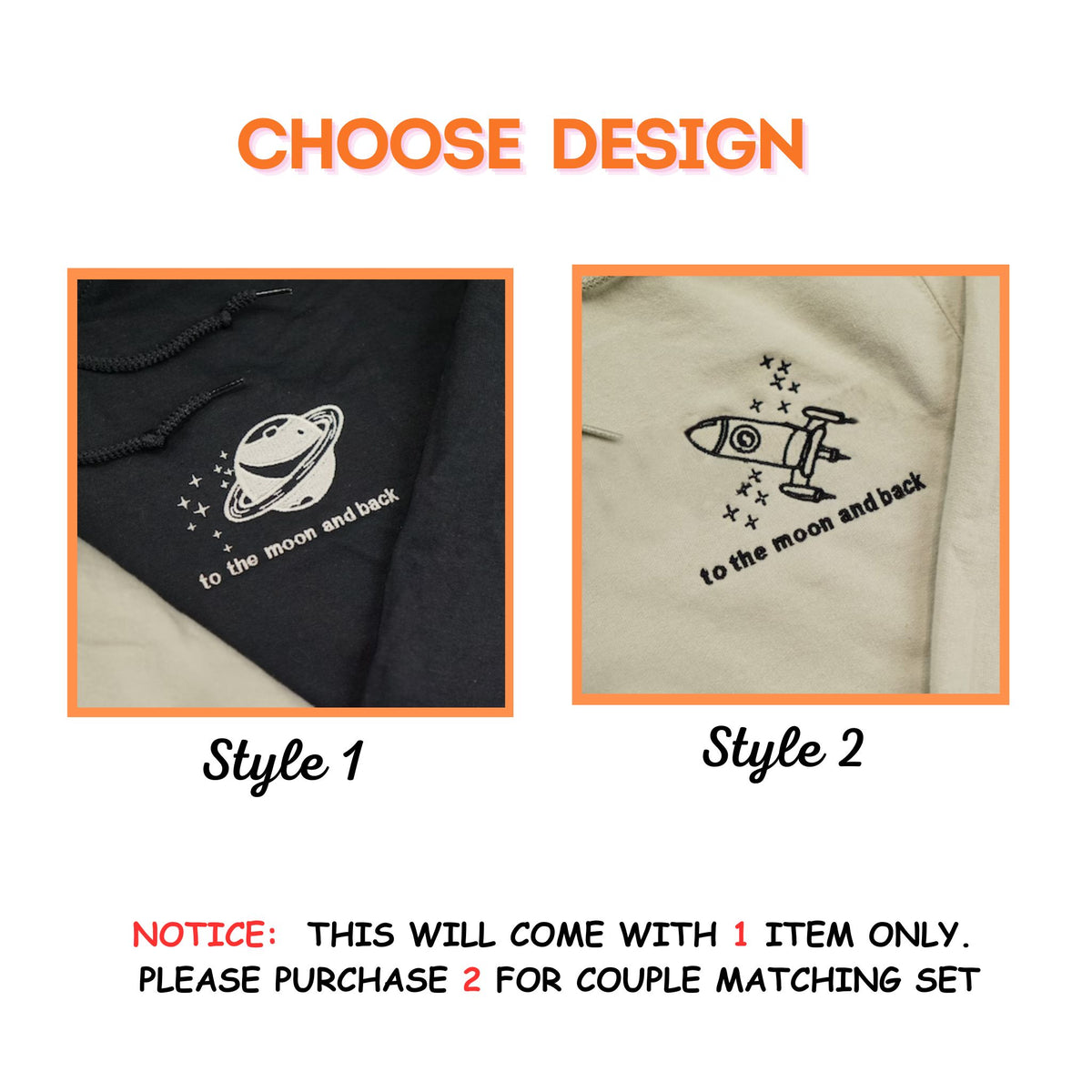 Space And Moon Sweatshirt or Hoodie Matching, Personalized Embroidered Valentine's Day Gift Ideas For Him Her