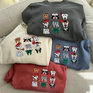 Embroidered Comfort Color® Spooky Halloween Teeth Sweatshirt, Dental Squad Sweater